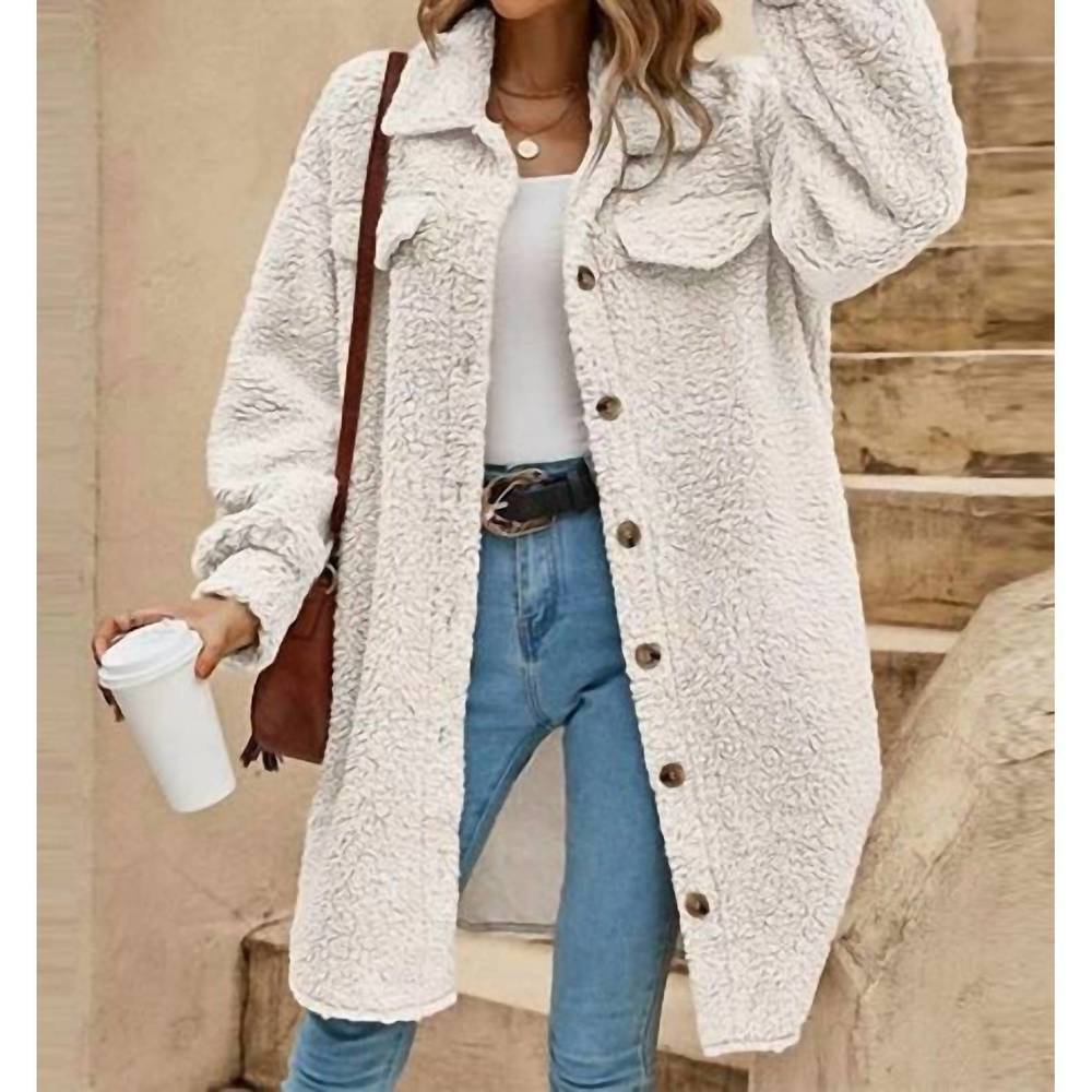 NEW MISS SPARKLING sherpa for dayz button front coat in beige